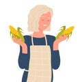 Happy cooking woman with corn