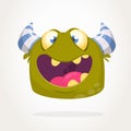 Happy cool cartoon fat monster. Green and horned vector monster character. Royalty Free Stock Photo