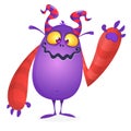 Happy cool cartoon fat monster. Horned vector monster Royalty Free Stock Photo