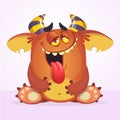 Happy cool cartoon fat monster showing tongue Royalty Free Stock Photo