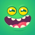 Happy cool cartoon monster face. Vector Halloween green zombie or monster character.