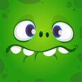 Happy cool cartoon troll or gremlin face. Vector Halloween green monster character. Royalty Free Stock Photo