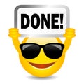 Happy cool emoji with Done sign Royalty Free Stock Photo