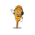 Happy corn dog mascot design style wearing headphone