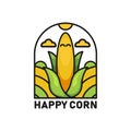 Happy corn farm logo badge emblem illustration