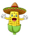 Happy corn with sombrero cartoon character