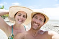 Happy couple adult on seaside having fun togerher Royalty Free Stock Photo