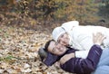 Happy couple in autumn park Royalty Free Stock Photo