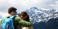 Happy couple with backpacks traveling Royalty Free Stock Photo