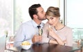 Happy couple at the bar drinking wine, love concept Royalty Free Stock Photo