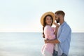 Happy couple at beach. Honeymoon trip Royalty Free Stock Photo