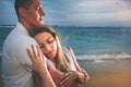 Happy couple at beach, sea view. Traveling at Thailand, Phuket Royalty Free Stock Photo