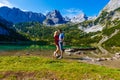 Happy couple with beautiful view of the mountain Royalty Free Stock Photo