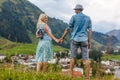 Happy couple with beautiful view of the mountain Royalty Free Stock Photo
