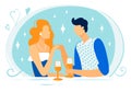 Happy Couple Characters Dating in Restaurant Drink