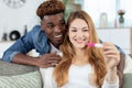 happy couple checking pregnancy test Royalty Free Stock Photo