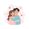 Happy couple concept. Man and woman hugging each other, expressing love, affection, support. Cute vector illustration in