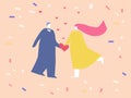 Happy couple on confetti background