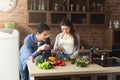 Happy couple cooking healthy food together Royalty Free Stock Photo