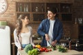 Happy couple cooking healthy food together Royalty Free Stock Photo