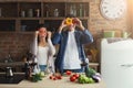 Happy couple cooking healthy food together Royalty Free Stock Photo