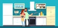 Happy couple cooking in kitchen vector illustration