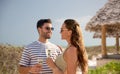 happy couple drinking champagne on summer beach Royalty Free Stock Photo