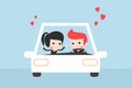 Happy couple driving a car