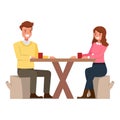 Happy couple eating in a cafe on a white background. Vector illustration Royalty Free Stock Photo