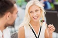 Happy couple eating dinner at restaurant terrace Royalty Free Stock Photo