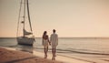 Happy couple embraces freedom on yacht, enjoying summer vacation generated by AI