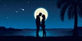 happy couple enjoy the full moon and falling stars on the beach Royalty Free Stock Photo