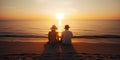 Happy couple enjoy luxury sunset on the beach during sunset, created with Generative AI technology Royalty Free Stock Photo