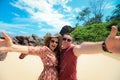 Happy couple enjoys life on a tropical paradise island Royalty Free Stock Photo