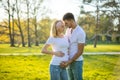 Happy couple expecting baby, pregnant woman with husband, young family and new life concept Royalty Free Stock Photo