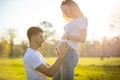 Happy couple expecting baby, pregnant woman with husband, young family and new life concept Royalty Free Stock Photo