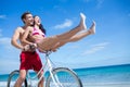 Happy couple going on a bike ride Royalty Free Stock Photo