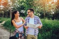 Couple going on a hike together in a forest Royalty Free Stock Photo