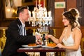 Happy couple have a romantic date in restaurant Royalty Free Stock Photo