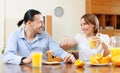 Happy couple having breakfast