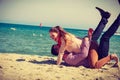 Happy couple having date on beach Royalty Free Stock Photo