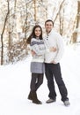 Happy couple having fun in the winter park Royalty Free Stock Photo