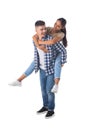 Happy couple with her at piggiback Royalty Free Stock Photo