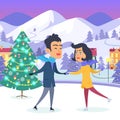 Happy Couple with Holding Hands on Urban Icerink Royalty Free Stock Photo