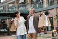 happy couple holding shopping bags, elderly Royalty Free Stock Photo