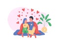 Happy couple at home 2D vector web banner, poster Royalty Free Stock Photo