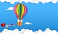 Happy couple in hot air balloon, vector paper cut illustration Royalty Free Stock Photo