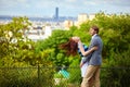 Happy couple is hugging on Montmartre Royalty Free Stock Photo