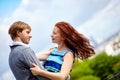 Happy couple is hugging on Montmartre Royalty Free Stock Photo