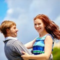 Happy couple is hugging on Montmartre Royalty Free Stock Photo